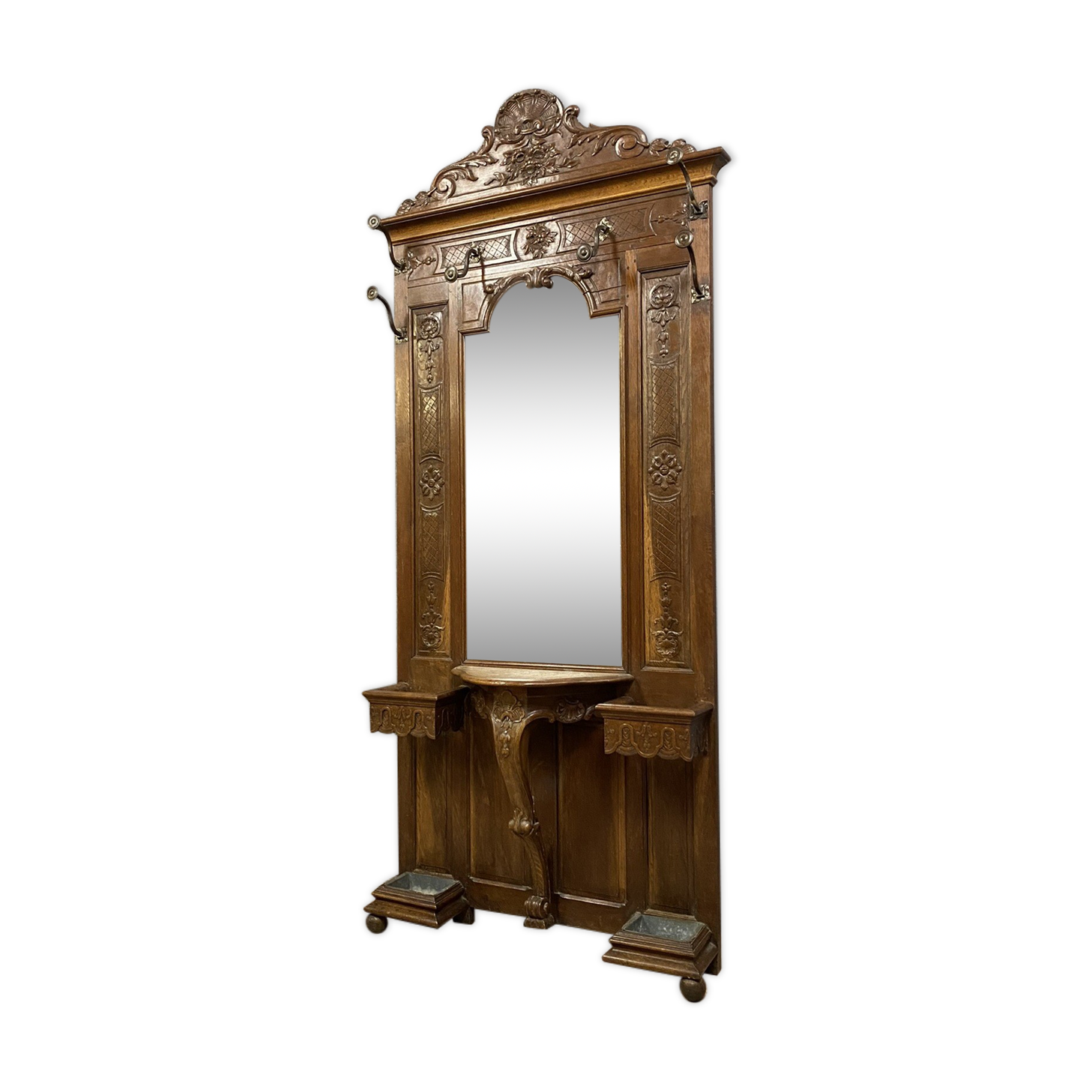Coat rack Louis XV has oak console around 1850