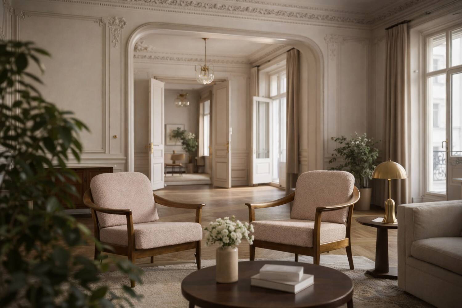 Vintage Mid-Century Modern Wood and Fabric Armchairs from W. Knoll, Set of 2