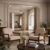 Vintage Mid-Century Modern Wood and Fabric Armchairs from W. Knoll, Set of 2