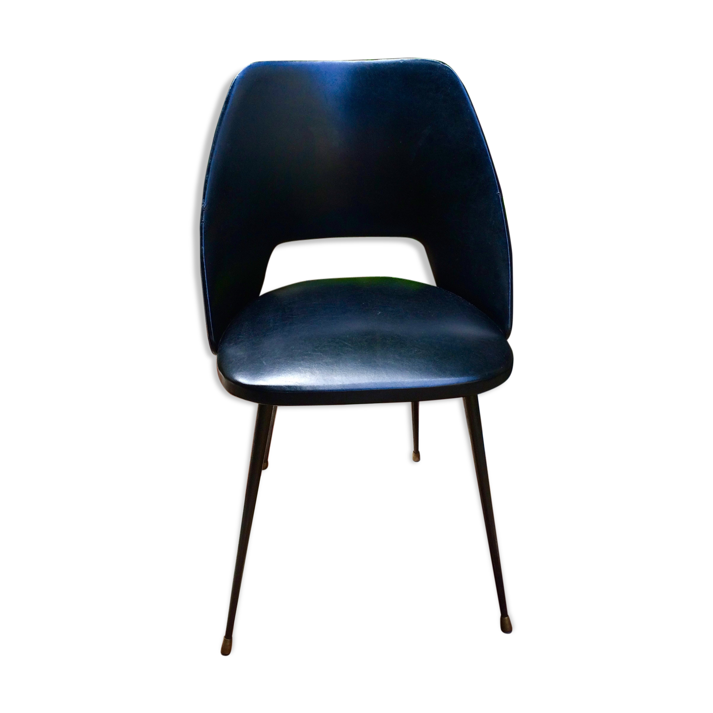 Chaise tulipe skaï noir des années 50