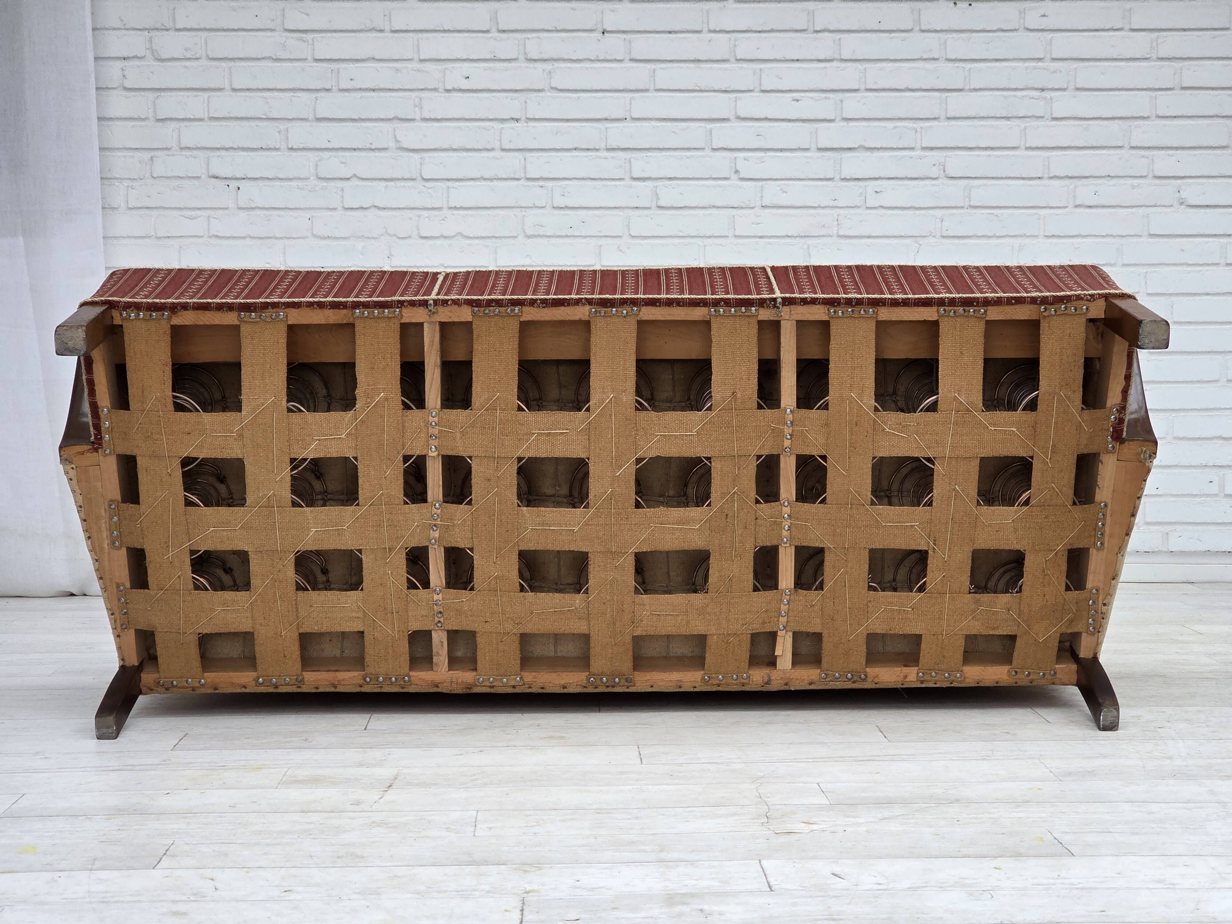 1960s, Danish 3-seater sofa, red furniture wool, beech wood.