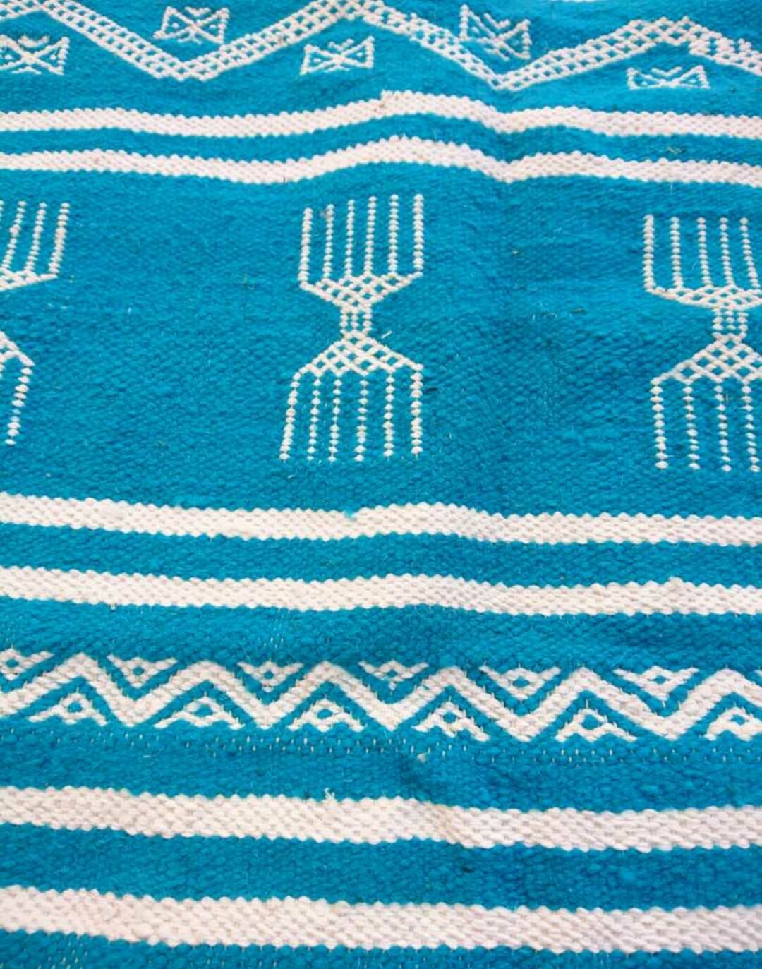 Blue and white carpet handmade 115x185cm