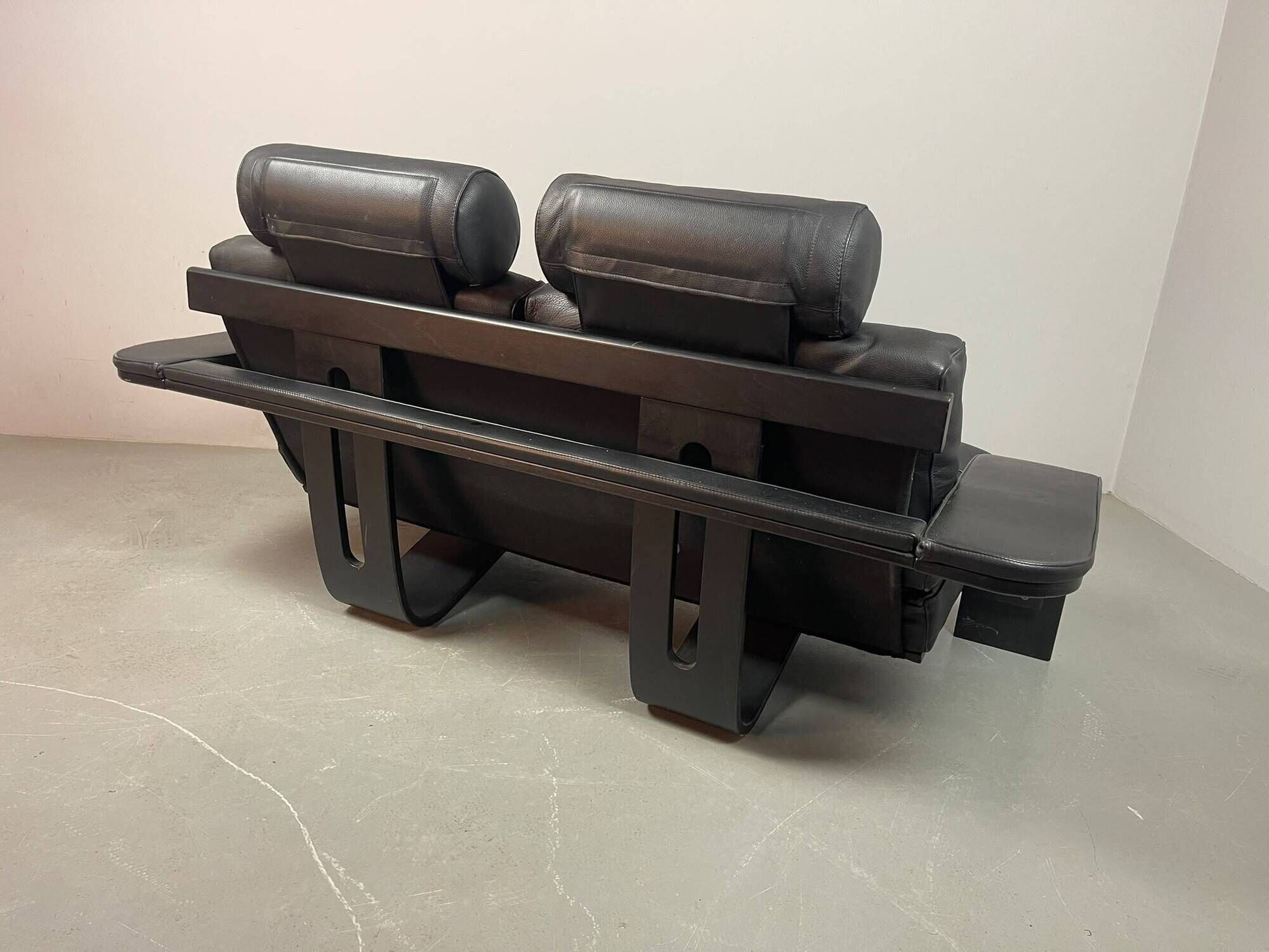 Black Leather Ake Fribytter “Kroken” Two-Seater Sofa for Nelo Möbel. Sweden