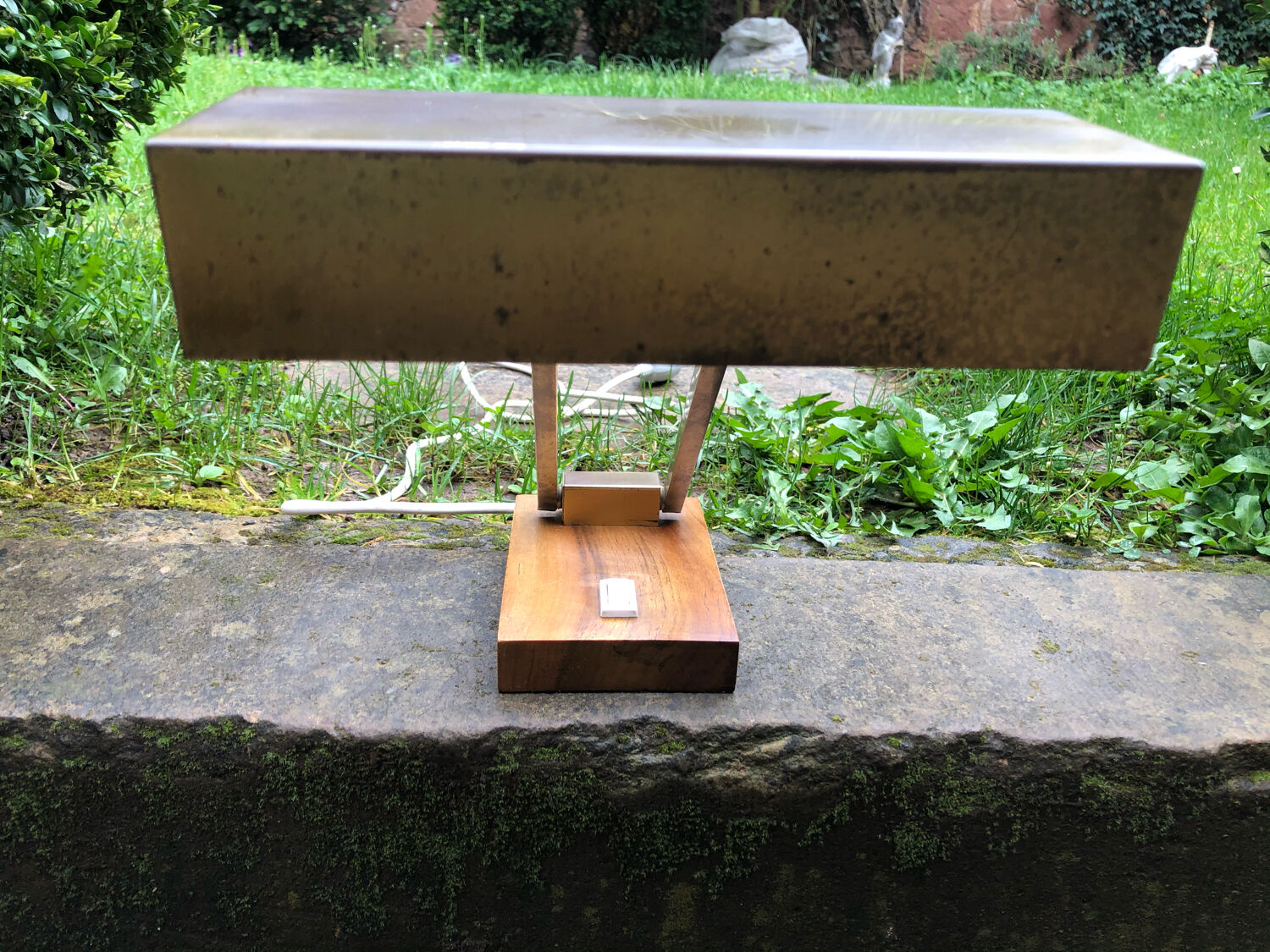 Bauhaus desk lamp gilded brass and teak