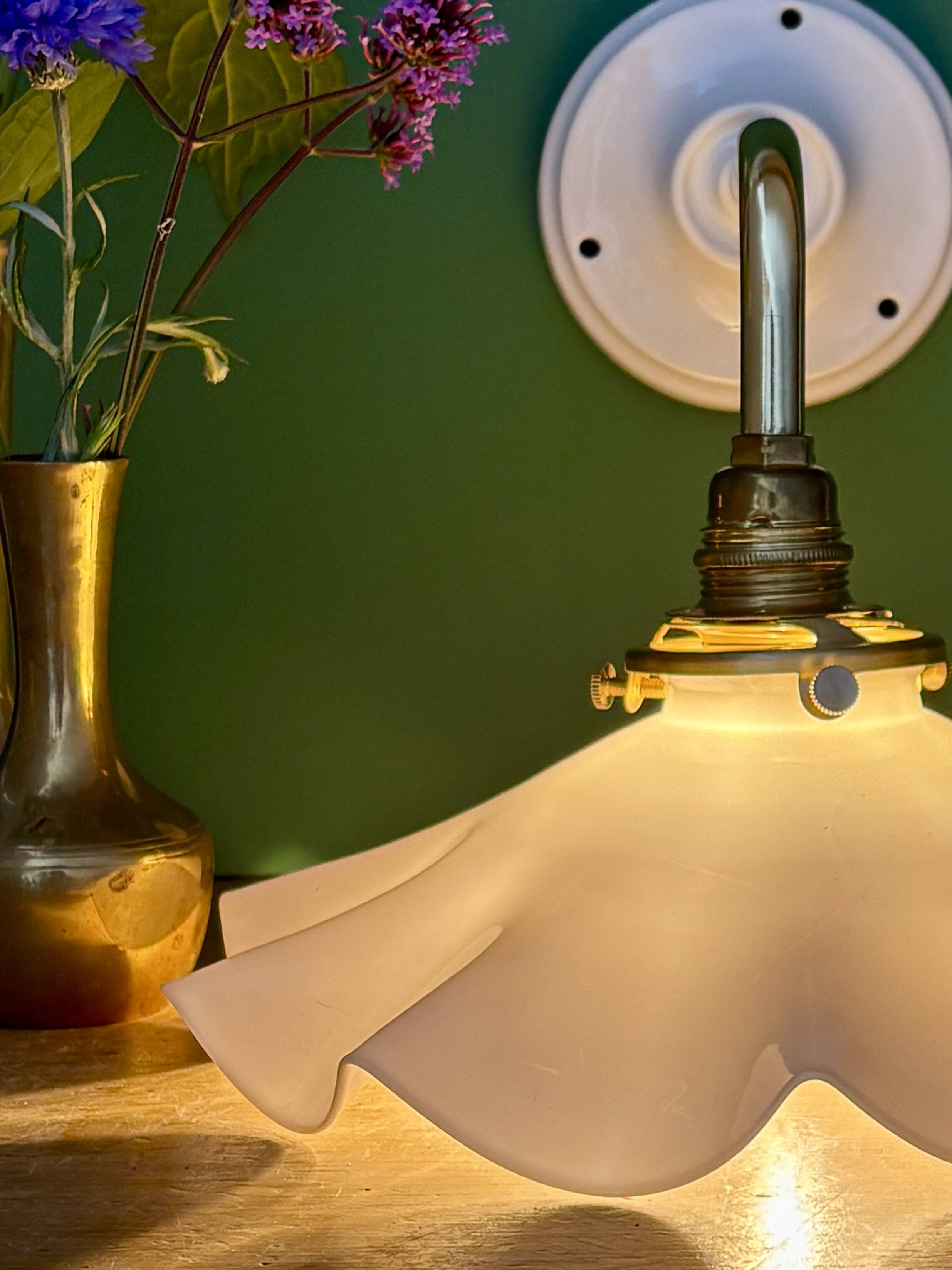 Vintage white opaline lampshade wall light