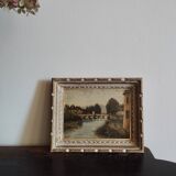 Landscape painting, old oil on cardboard framed signed GILLET.