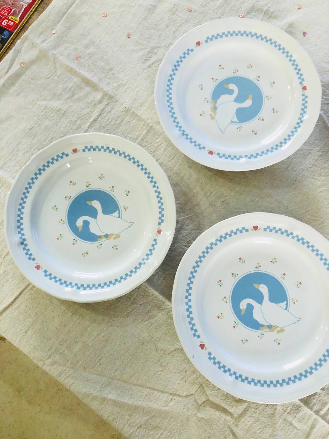 Set of 5 vintage dessert plates retro earthenware geese patterns stoneware moonlight