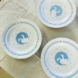 Set of 5 vintage dessert plates retro earthenware geese patterns stoneware moonlight