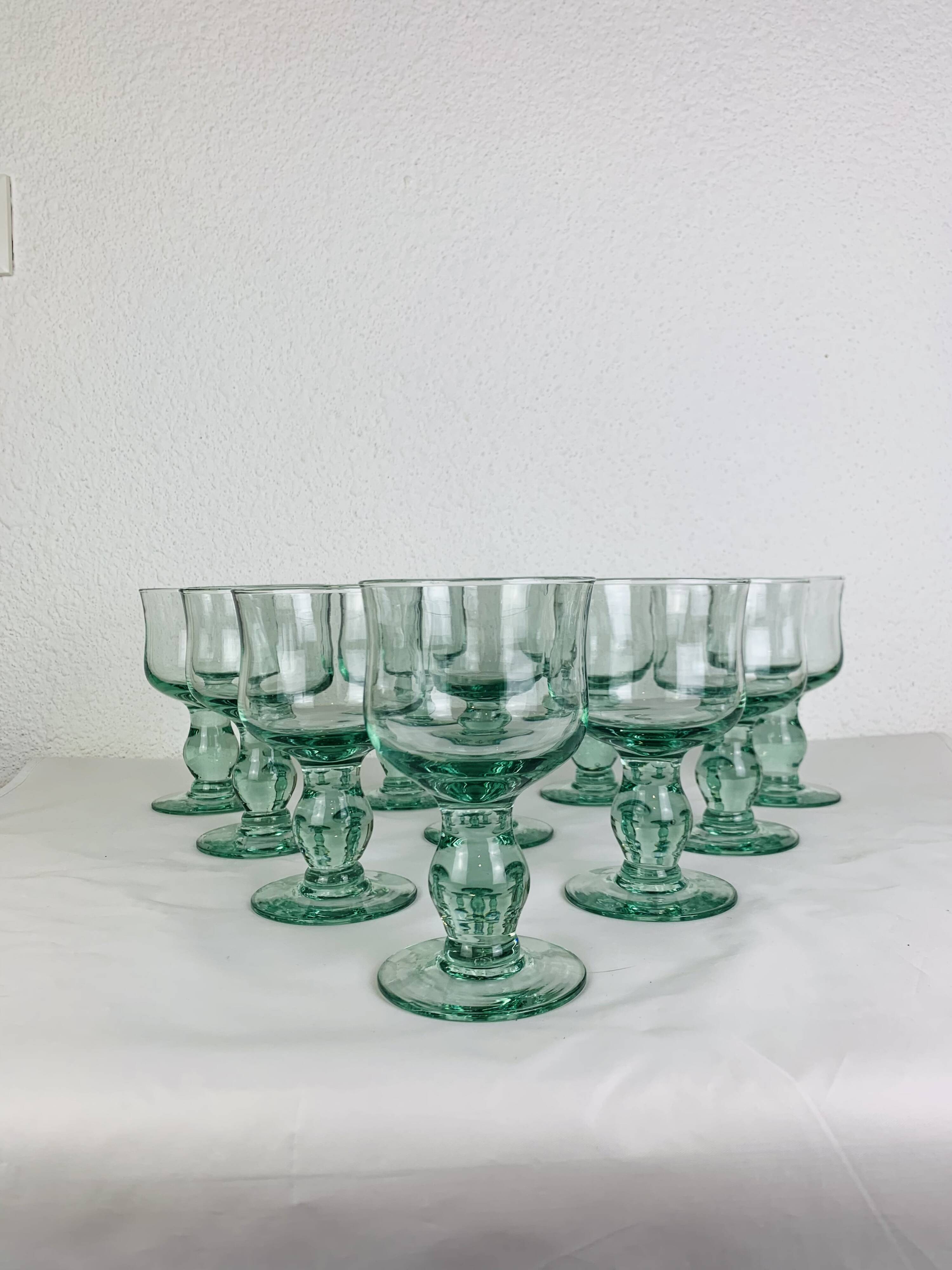 10 vintage handmade stemmed glasses