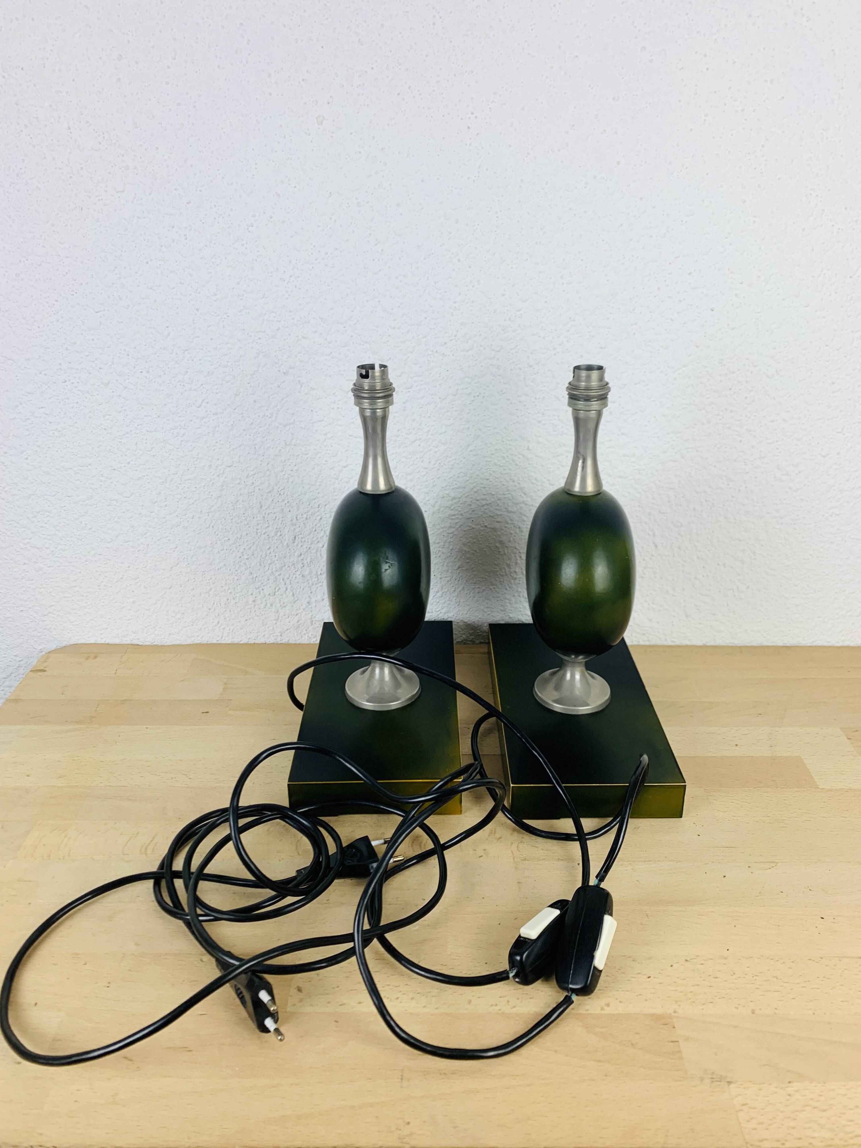 Paire de lampes Philippe Barbier années 70, vert