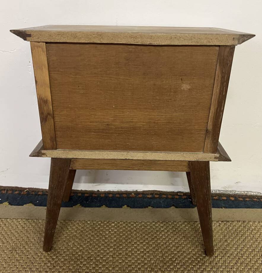 Bedside table with crossbars, vintage compass legs
