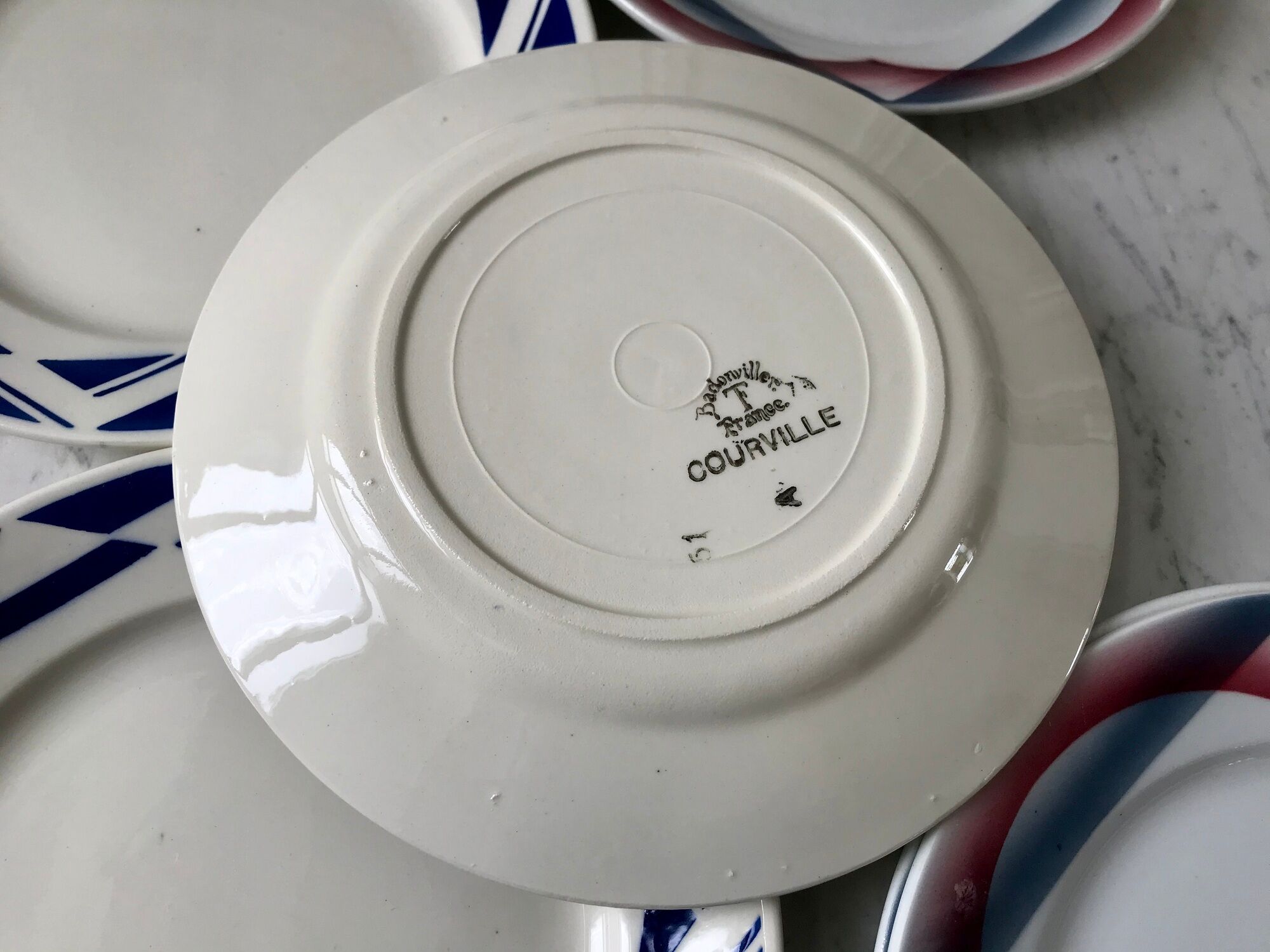 Set of 6 flat plates badonviller courville and sumatra 30s