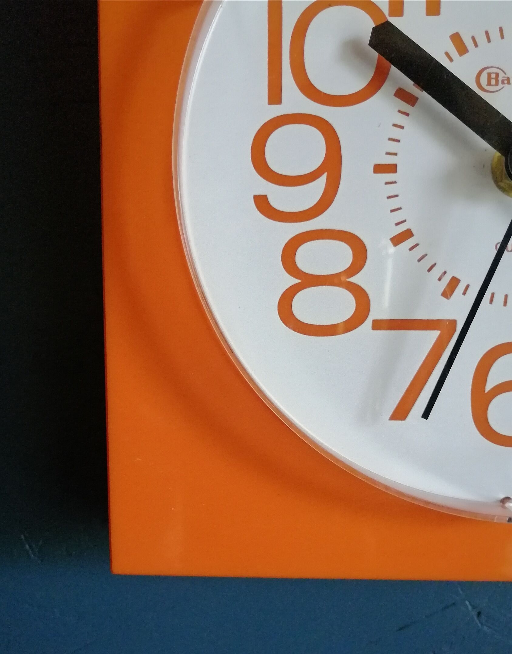 Vintage clock square silent wall clock "Bauknecht orange white"