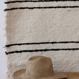 Handwoven rug - White and black lines - recycled cotton - 170 x 240 cm