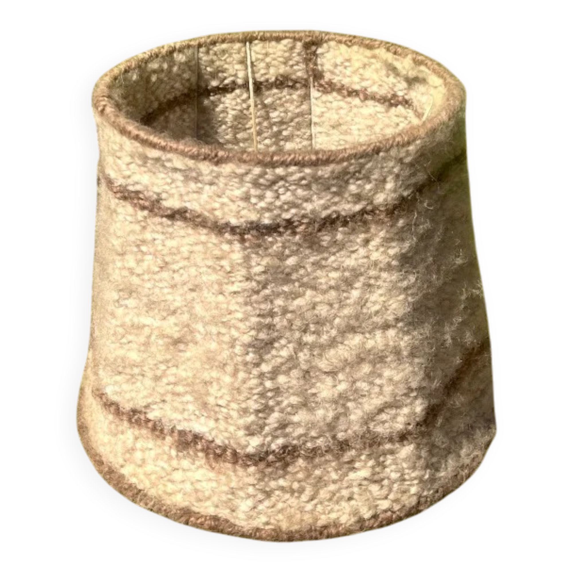Abat-jour vintage en laine tissée beige rayures marron années 70