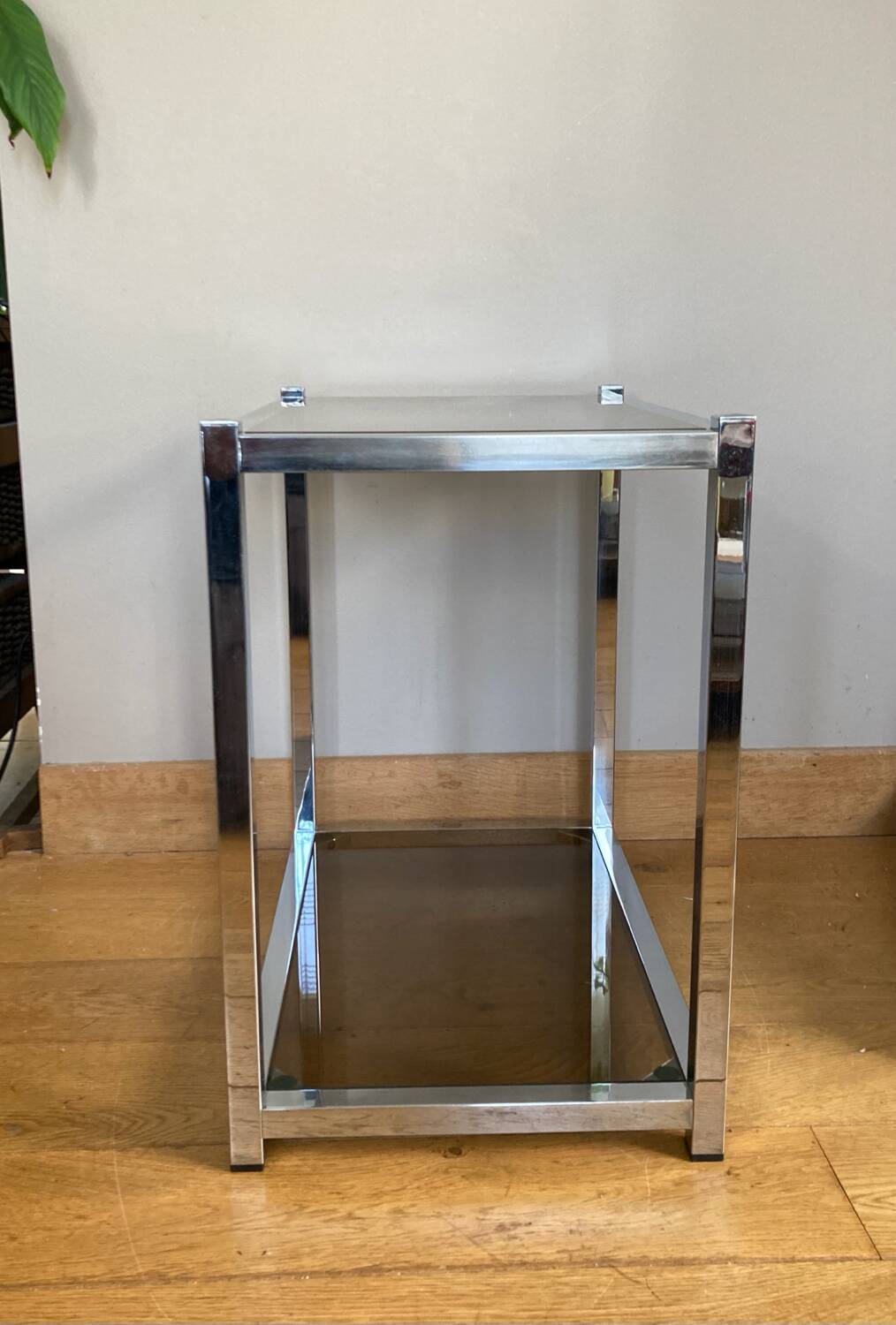 Vintage trolley in chrome metal and smoked glasses 1970s