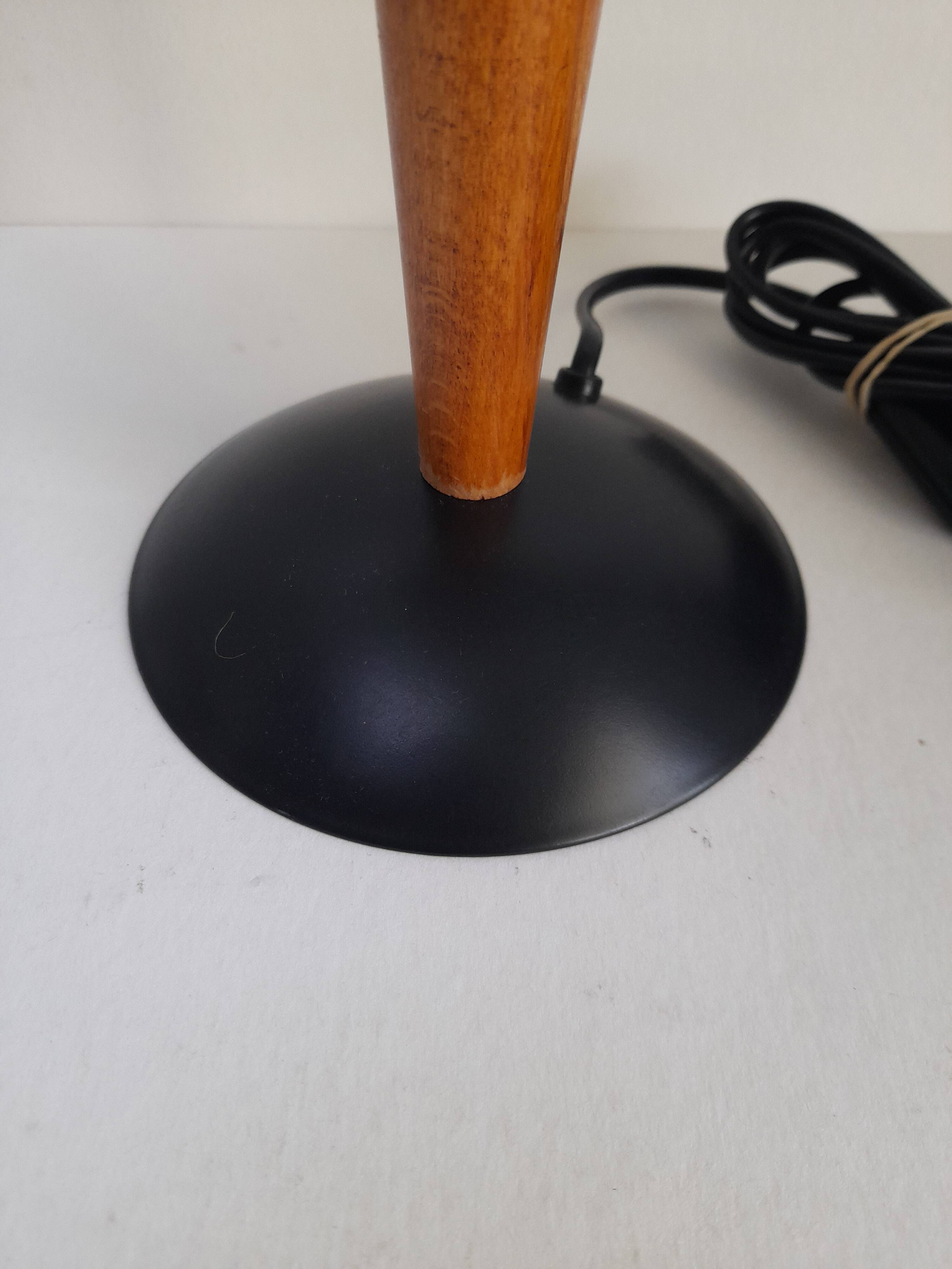 Lampe à poser champignon chrome et bois