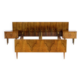 Vintage mid century double bed bedroom set with nightstands in walnut 1960s