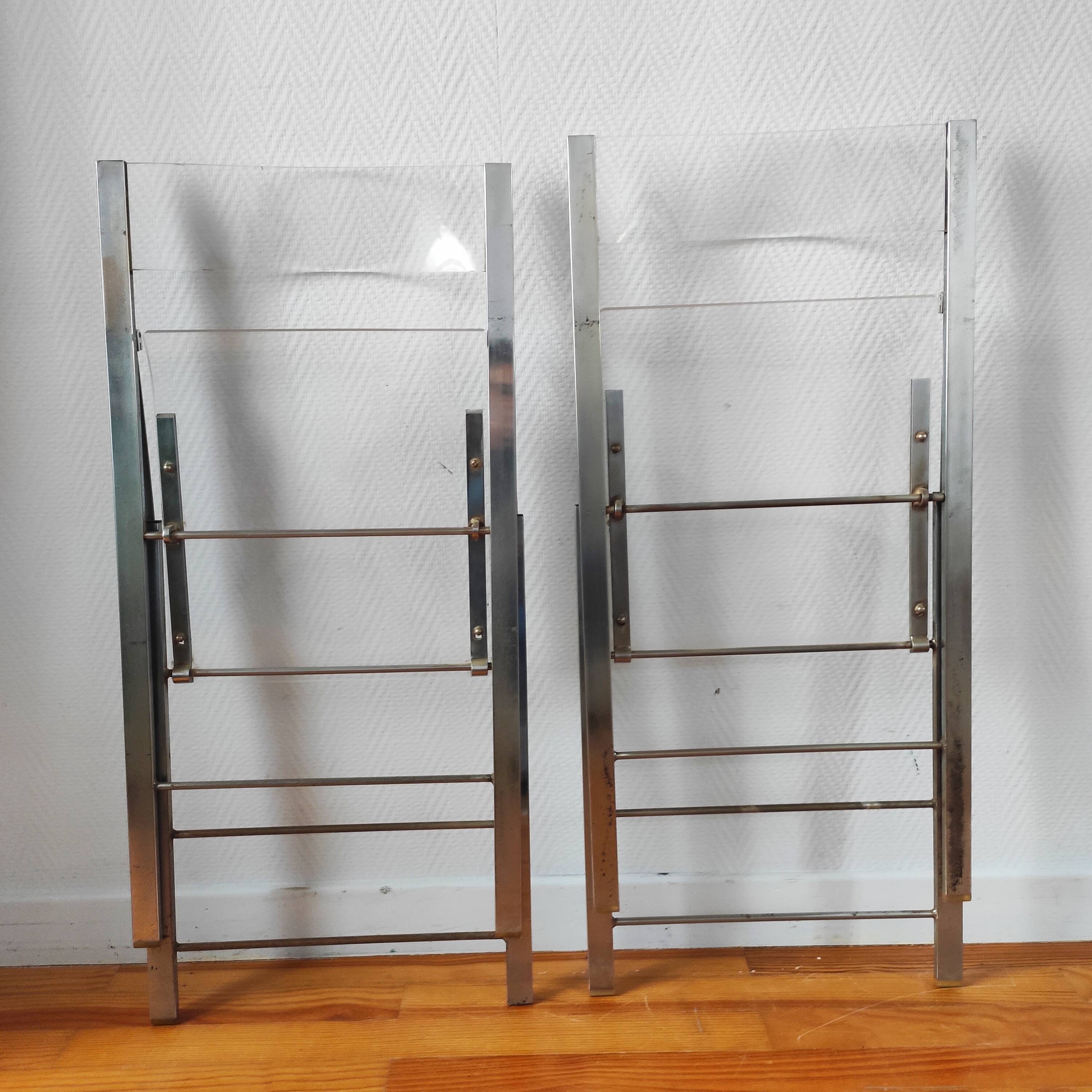 Pair of vintage 1970s plexiglass folding chairs