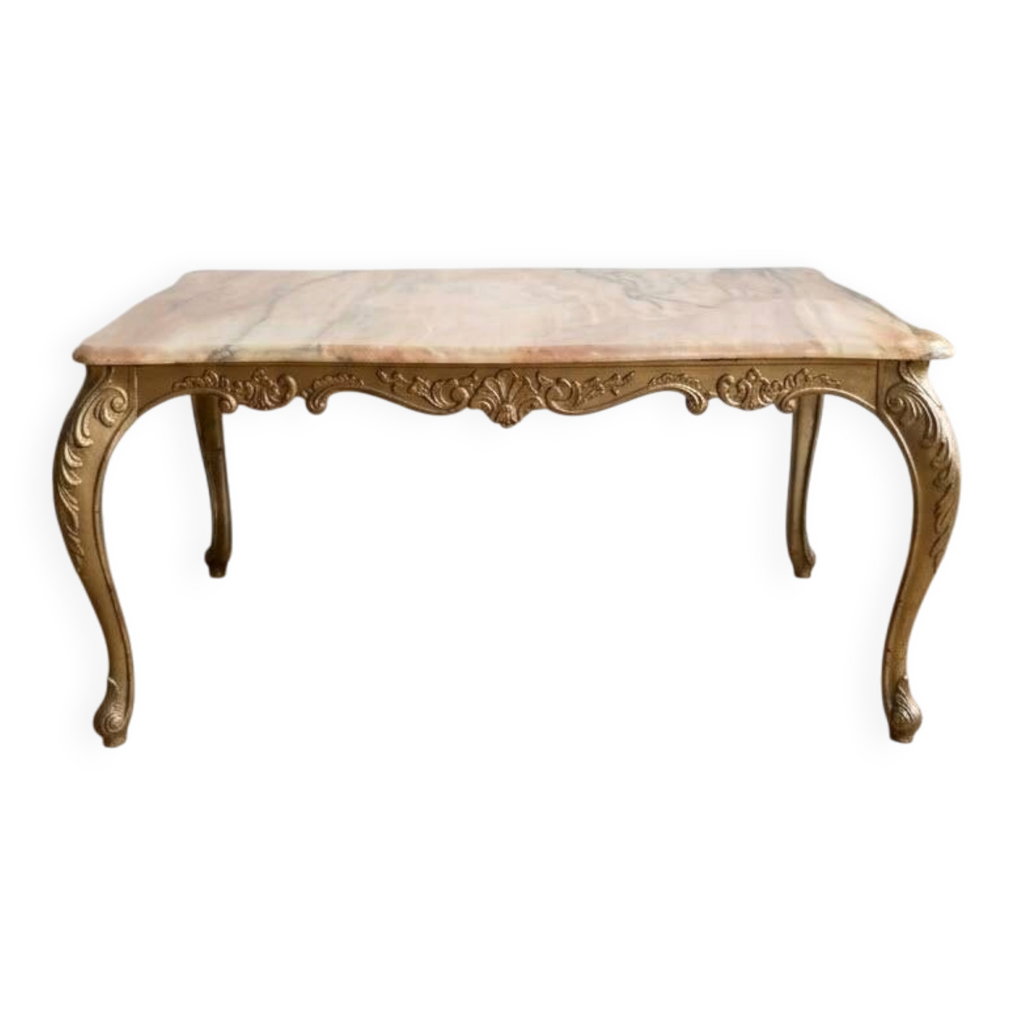 Vintage coffee table in Louis XV style with onyx and gilded brass.