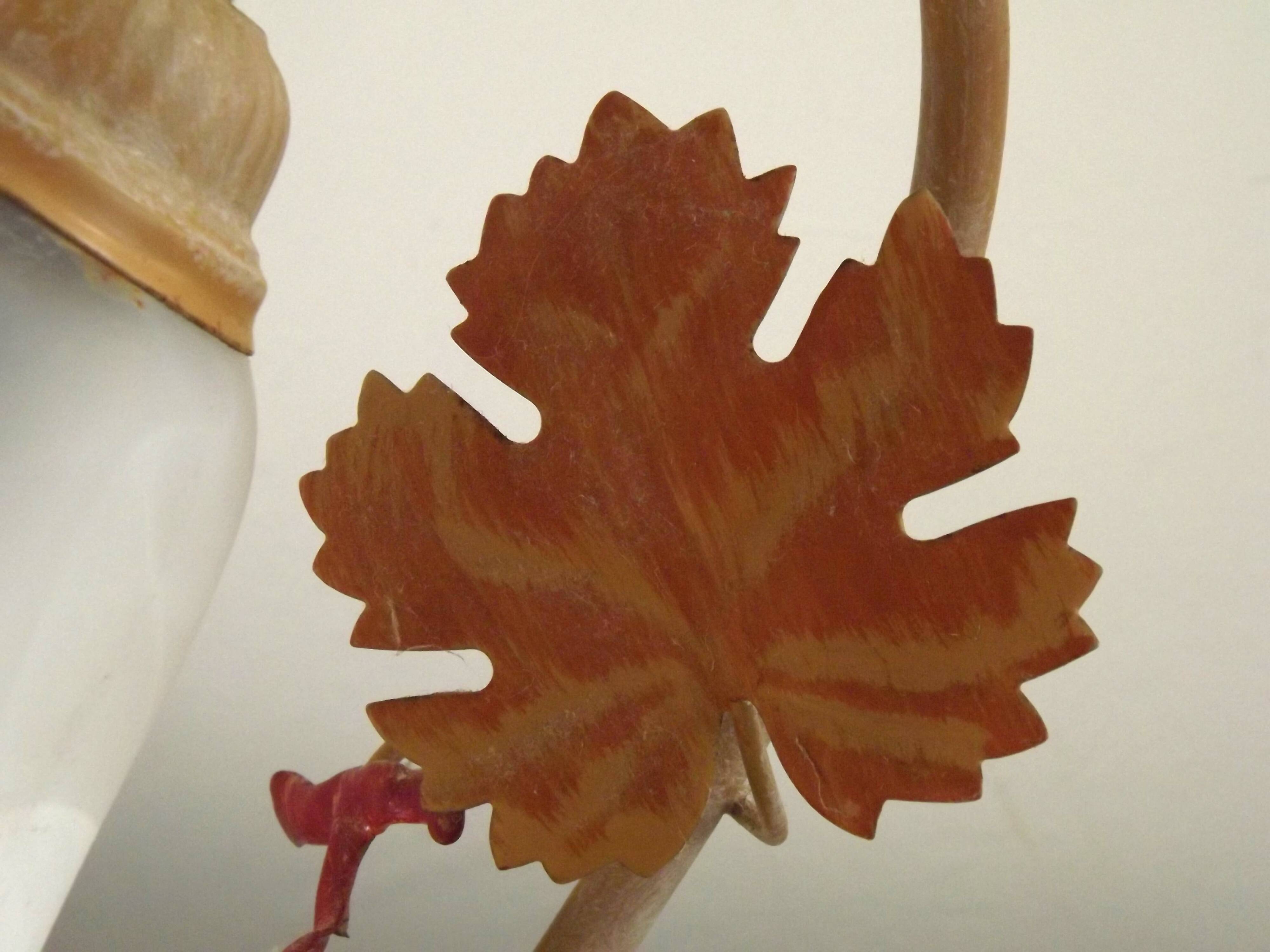 Vintage French Goose Neck Lamp - Grape Detail - Opaque Glass Shade