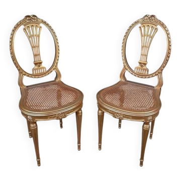 Pair of Gilded Wooden Chairs, Louis XVI style – Early 20th century