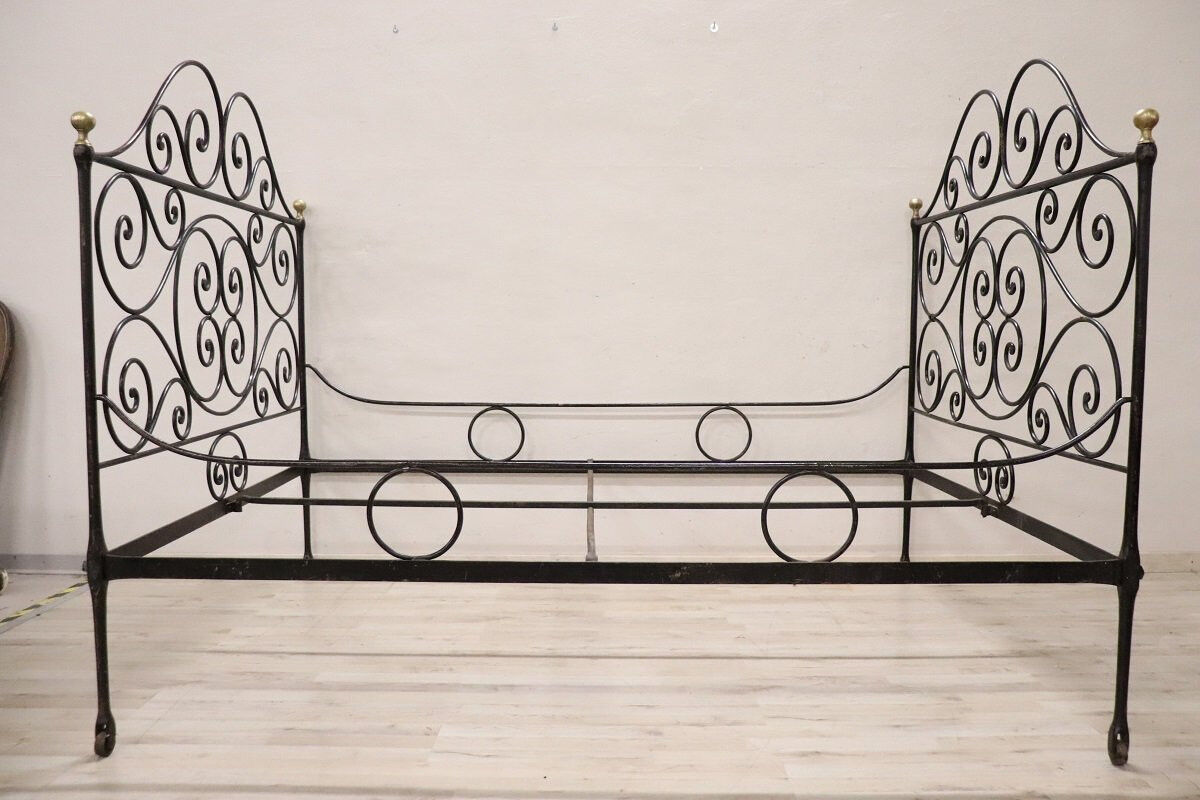 Antique wrought iron double bed, Italy 19th century