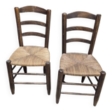Pair of rustic country mountain straw chairs, old 1950s