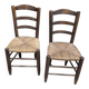 Pair of rustic country mountain straw chairs, old 1950s