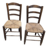 Paire de chaises en paille rustique campagnard montagne ancienne 1950s