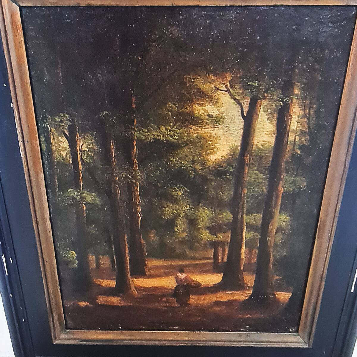 Antique Painting Of A Woman On A Forest Path, 2nd half 1800s
