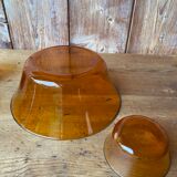 Salad bowl and raviers in tempered glass Vereco amber brown