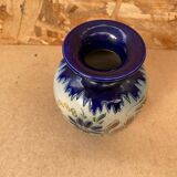 Ancien vase soliflore betschdorf schmitter grès bleu décor fleurs vintage #b647