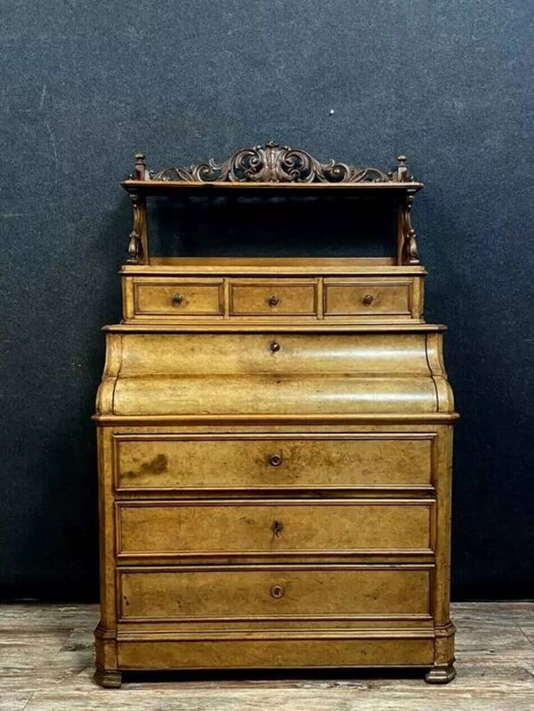 Commode, secrétaire à gradin époque Louis Philippe en bois clair vers 1830