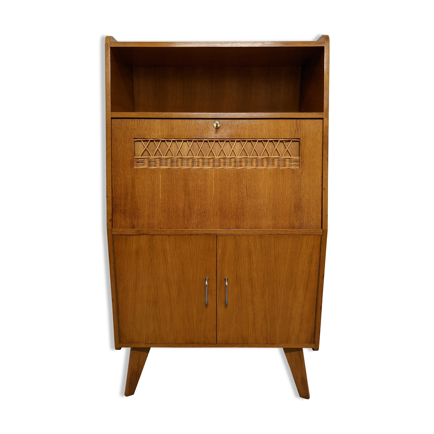 Secretary wooden and rattan office of the 50s/60s