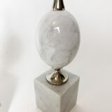 Pair of modernist egg lamp bases by Phillipe Barbier of the 60s in white Carrara marble.