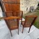 Set of four antique Louis XVI style chairs, wood and cane
