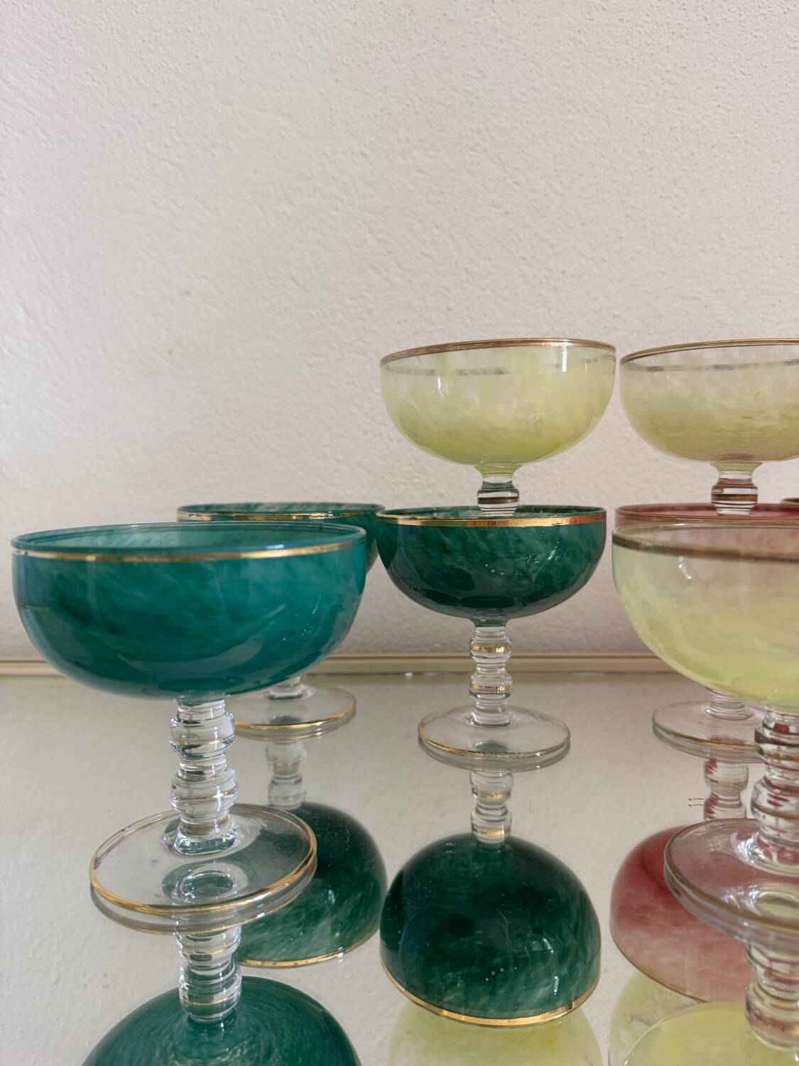 Multi-colored Venetian crystal ice cream cups