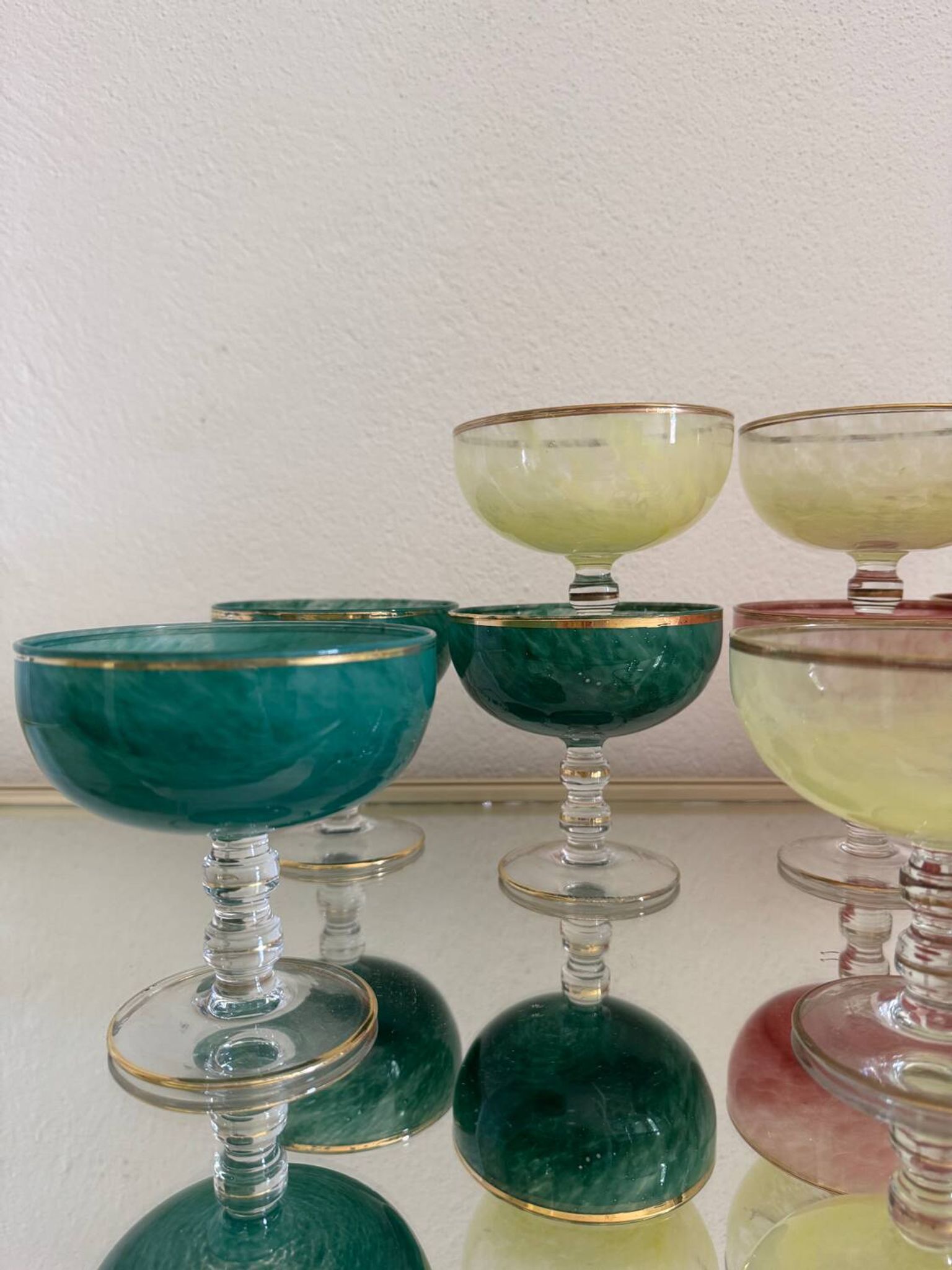 Multi-colored Venetian crystal ice cream cups