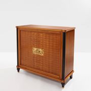 Jules Leleu cherry wood cabinet with marquetry, 2 doors, bronze, 1940.