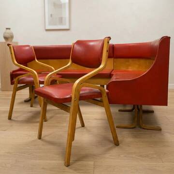 Vintage bench and chairs set Ludvík Volák wood 1970s Czechoslovakia