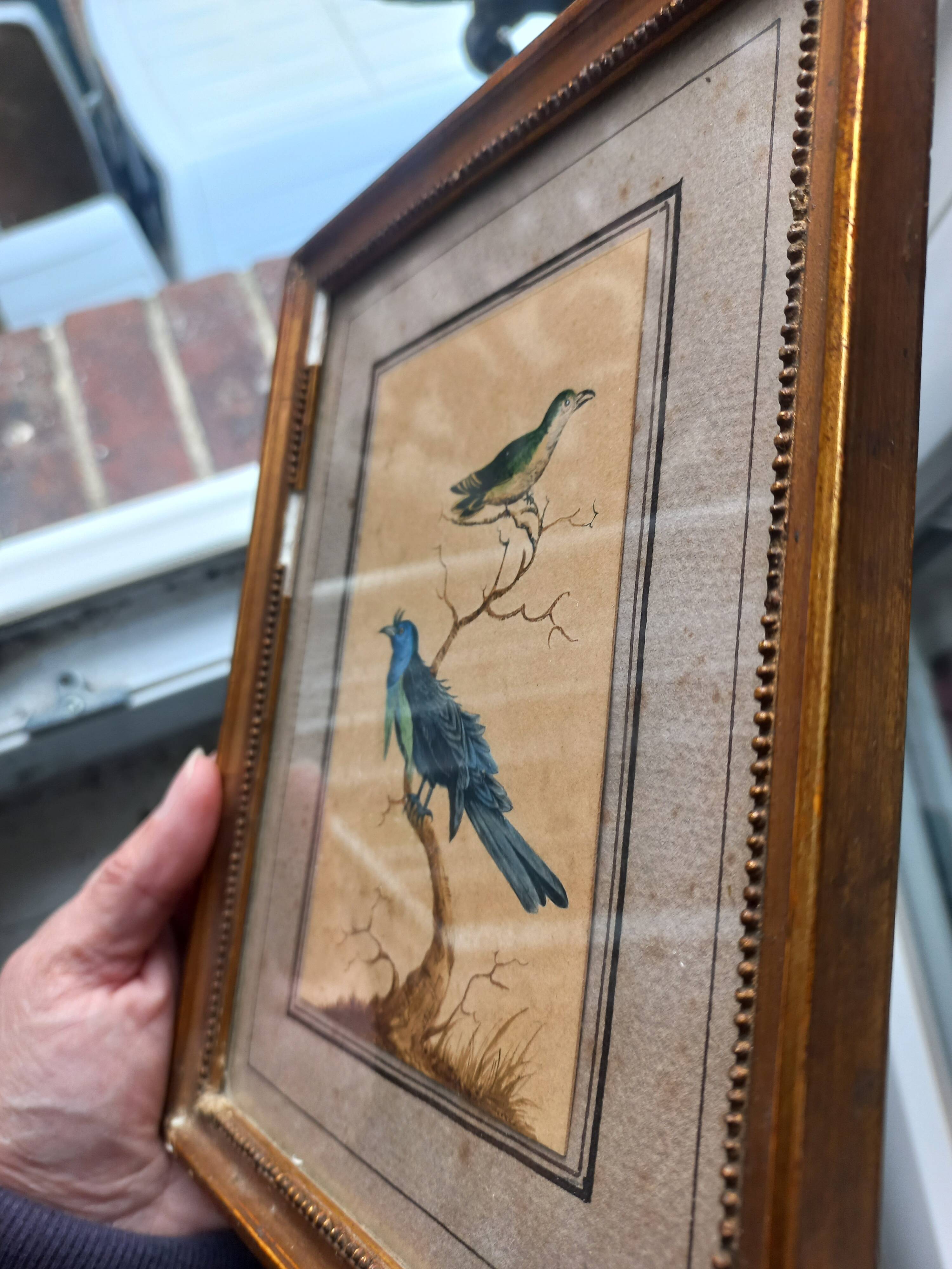 Golden table Blue birds Antique framed, Paris Gallery