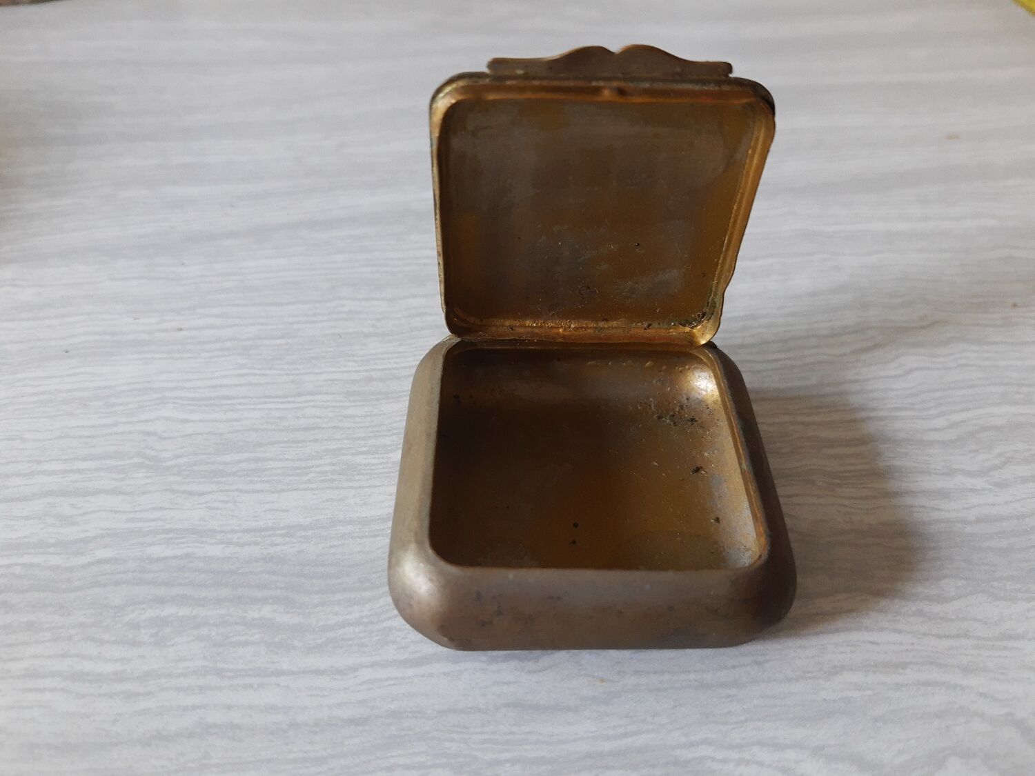 Vintage antique brass square pillbox