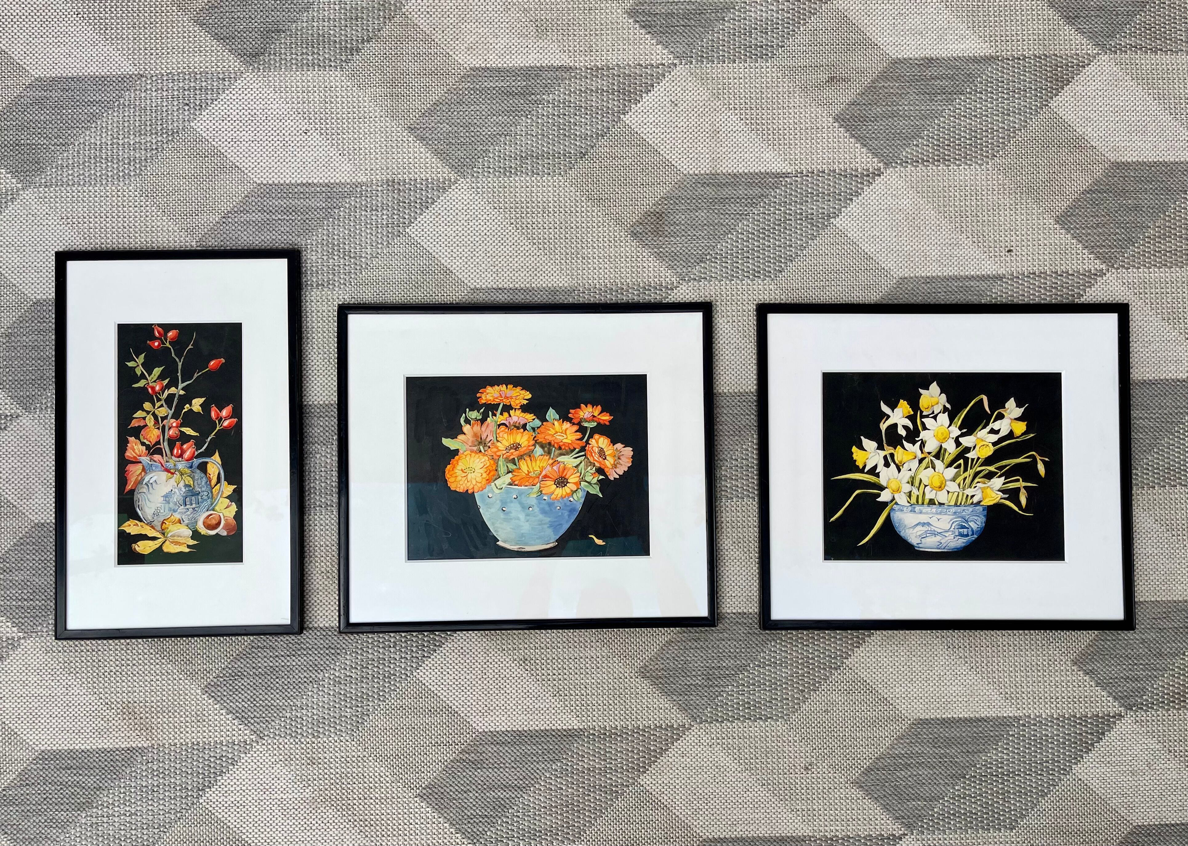 Early 20th Century Still Life Painting of Daffodils Black Frame