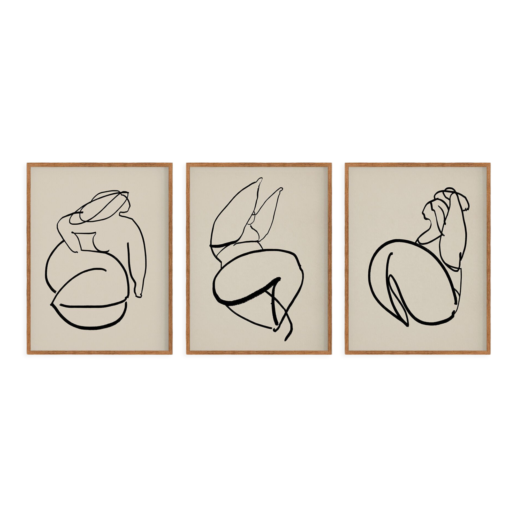 Framed set of 3 figure giclee prints, 50x70