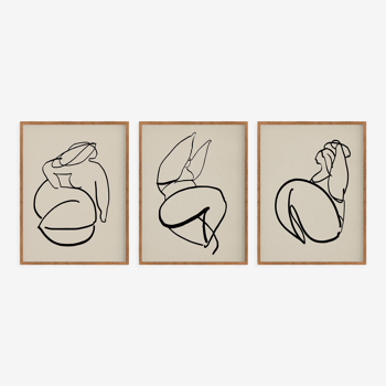 Framed set of 3 figure giclee prints, 50x70