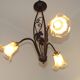 French Art Nouveau Leaf Detail Iron 3 Light Chandelier Amber Glass Shades