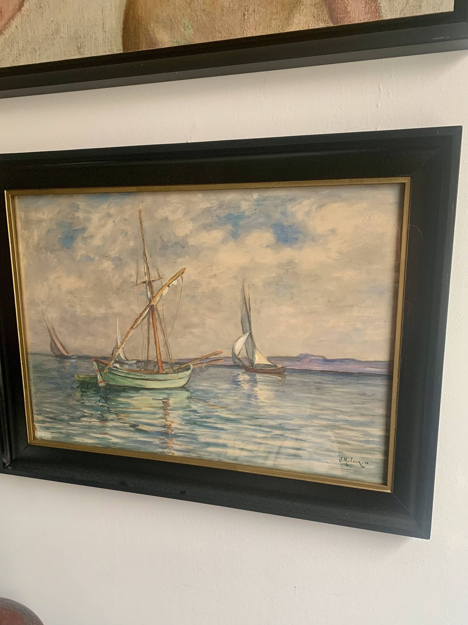 Peinture à l'huile vintage – Voiliers en mer