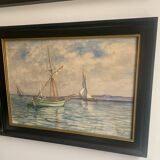 Vintage Oil Painting – Sailboats on the Sea