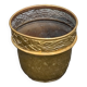 Pot cover in gilded brass, copper, chiseled and hammered pattern, foliage and cherries, old